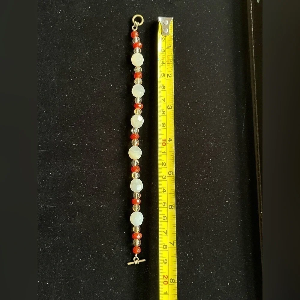 Genuine Mother of Pearl, Citrine and Carnelian Bracelet Artisan Handmade Faceted